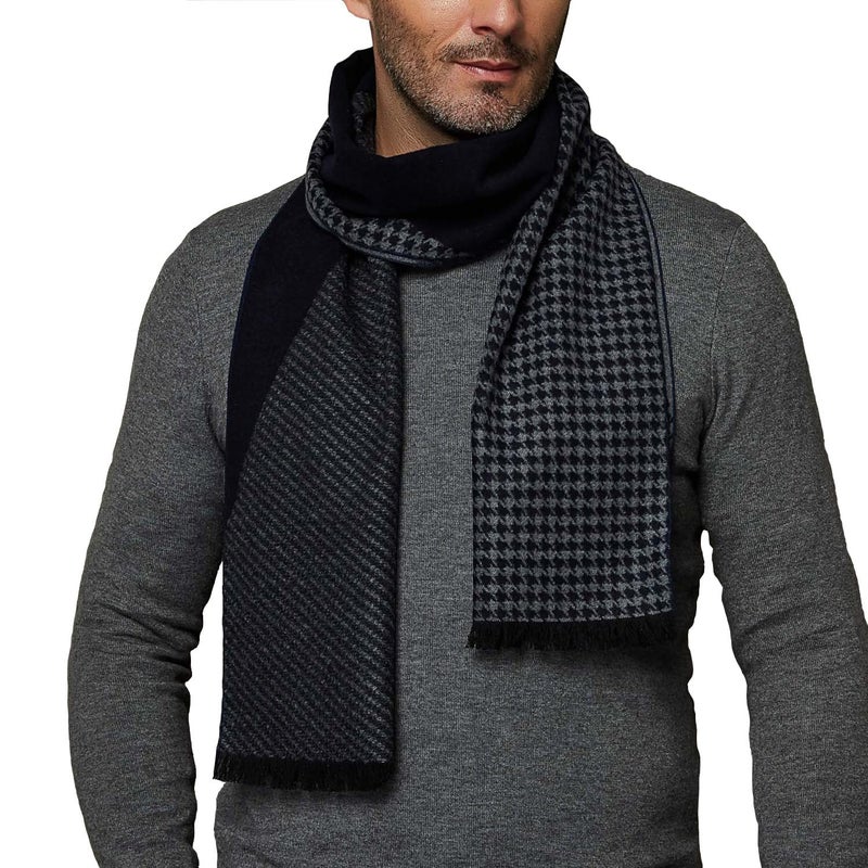 CUDDLE DREAMS Men's Silk Scarves, 100% Mulberry Silk Brushed, Luxuriously Soft (Navy Gray Houndstooth) - Image 1